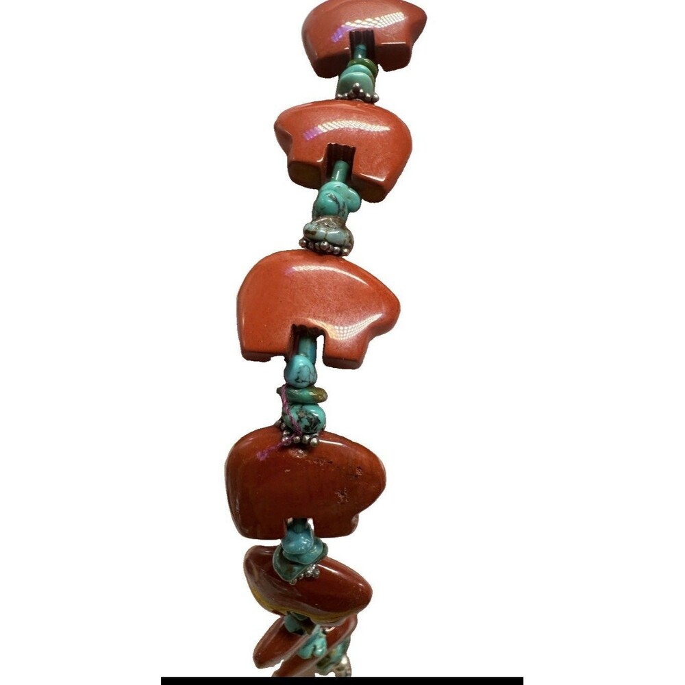 Carved Coral Bear Fetishes W Turquoise Spacers Handmade